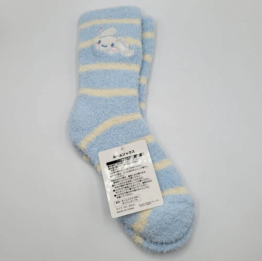 Sanrio Cinnamoroll Fuzzy Blue White Striped Cozy Socks